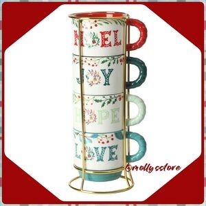 2024 ❄️ New The Pioneer Woman Merry Meadows Stoneware Stacking Mugs & Rack